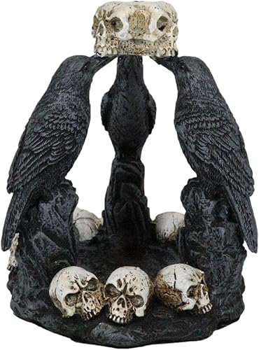 Miniatura 7 de Ebros Gift Gótico Macabre Quoth The Raven Nevermore Trio 3 Ravens with Skulls Backflow Incienso Cono Quoth Figurine Ravens Crows Wicca Brujería