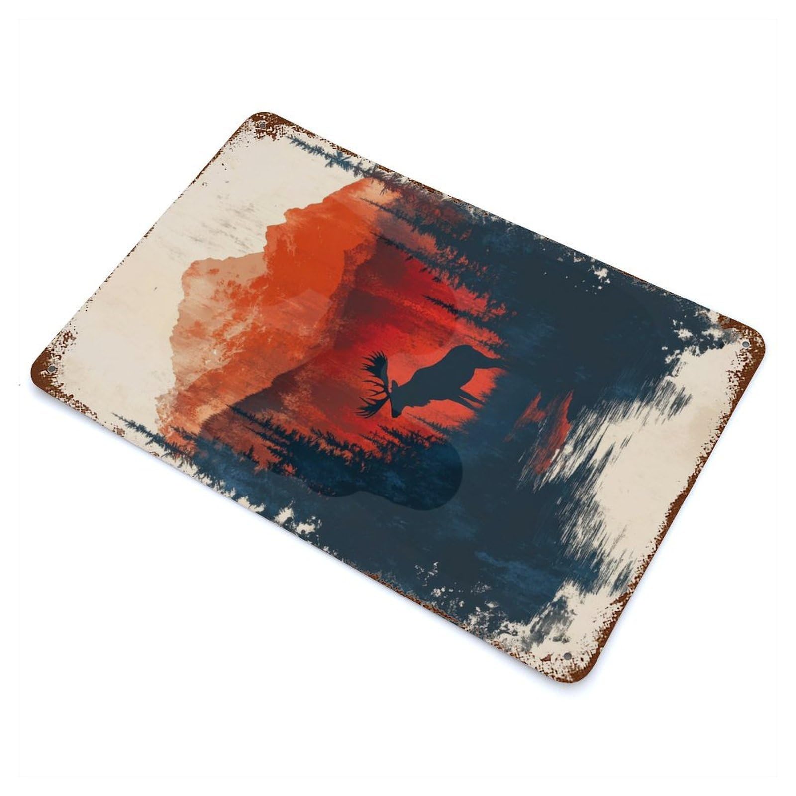 Rust Effect Moose in Mountain Landscape Decorative Tin Sign 11.8"x7.9", Rustic Home Decor for Cafe, Home Bar And Lounge Decor