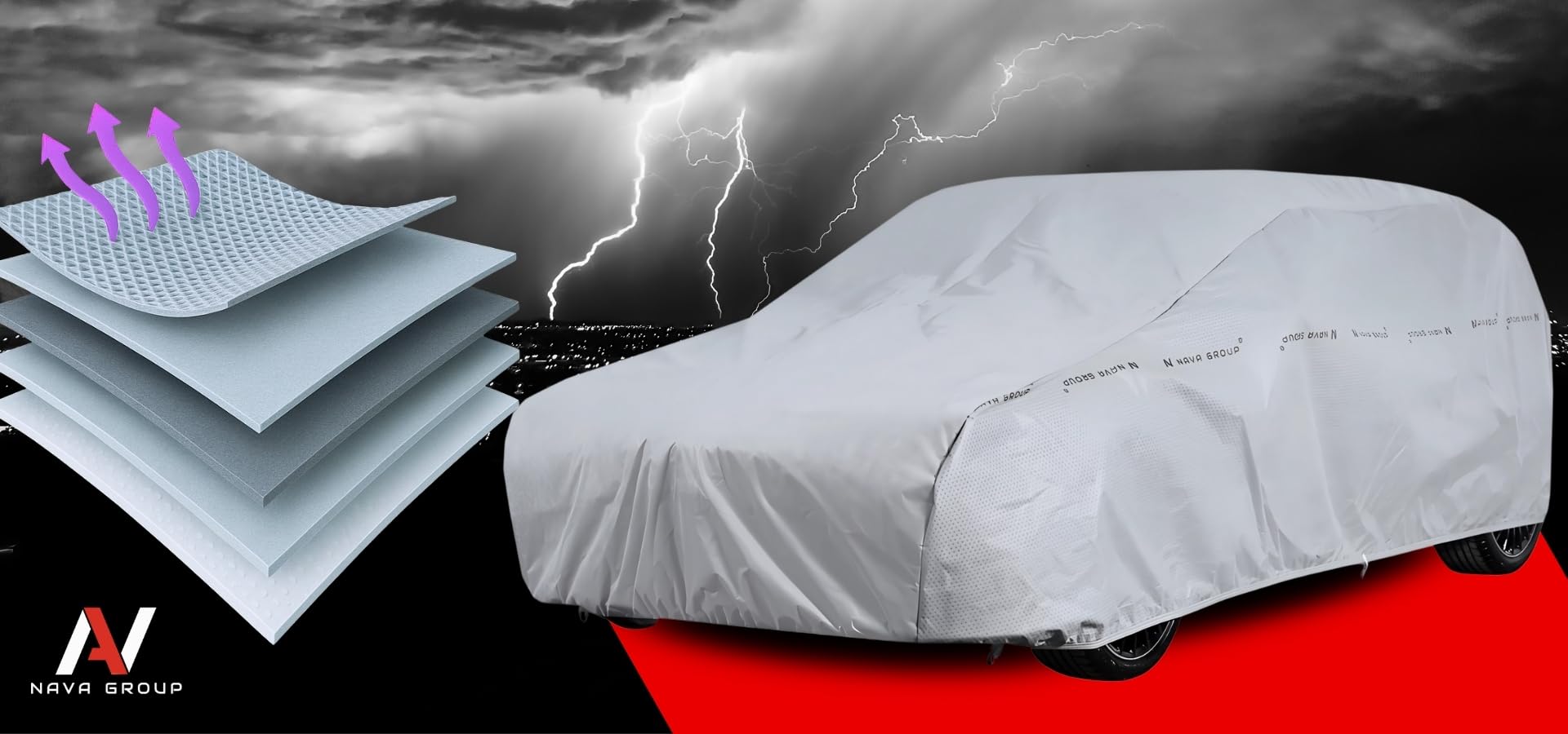 NAVA Groupe | Couverture de grêle | Bâche de grêle | Protection de carrosserie | Protection Contre la grêle | Toute l'année | Épaisseur : 14 mm 405-430 cm Compacte