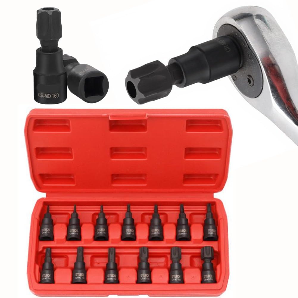Douilles Torx à impact 3/8 creuses haute résistance kit de 13 pièces mécanique T8 à T70