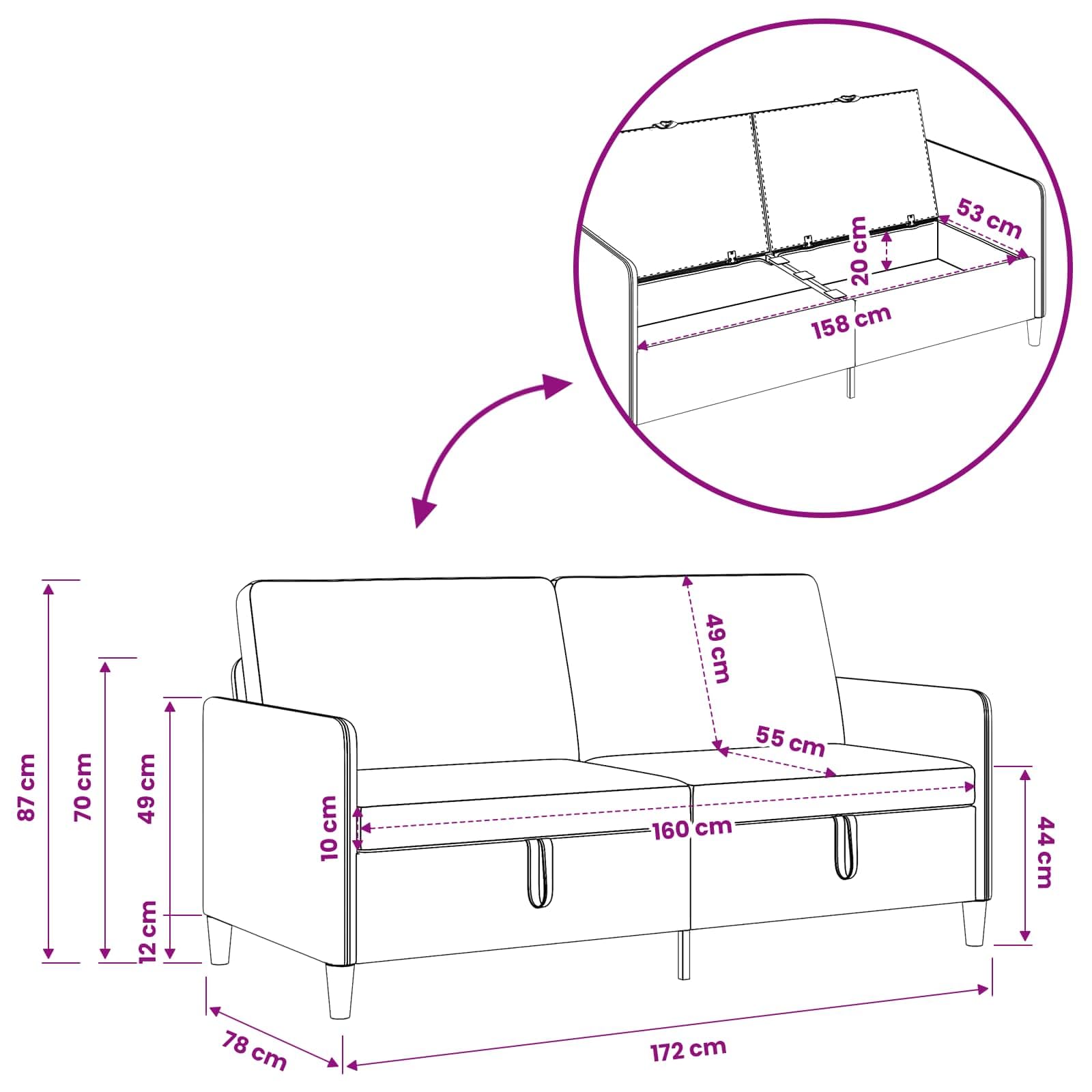 vidaXL Sofá con Almacenamiento Negro 172 x 78 x 87 cm Poliéster