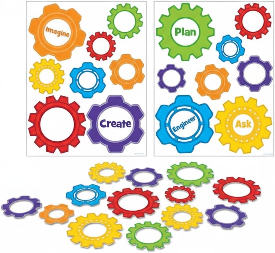 Gear Shaped Stem Floor Clings - 26 Pieces - Educational and Learning Activities for Kids