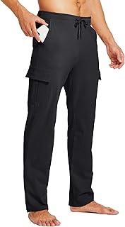Men's Cotton Yoga Sweatpants Athletic Lounge Pants Cargo Open Bottom Joggers Straight Leg Casual with Pockets