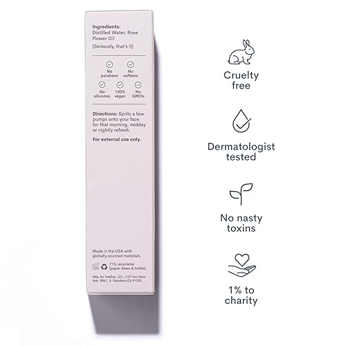 Miniatura 5 de Tonificador de agua de rosa 100 vegano natural para rostro cuerpo y cabello sin alcohol pulverizador hidratante con agua de rosa rosa y brillo por