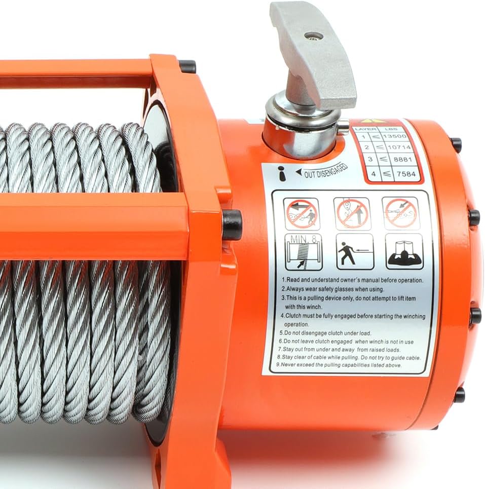 12V Electric Winch 13500lbs with steel rope for recovery