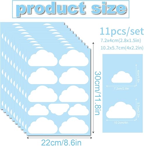 Miniatura 2 de 10 hojas de calcomanías de pared de nubes grandes, decoración de pared de nubes, removibles, autoadhesivas, autoadhesivas, decoración de pared para