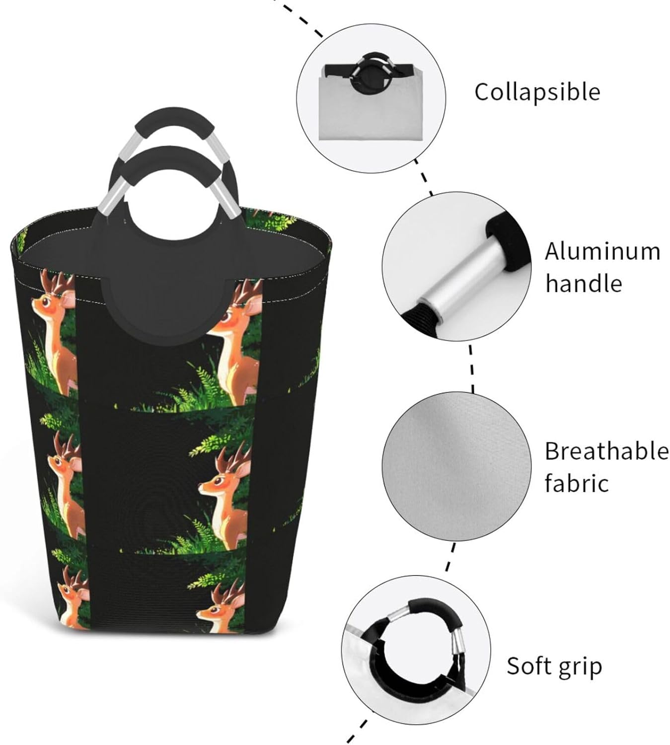 Deer looking into the distance Foldable storage bag, 50L capacity, suitable for laundry room, dormitory bedroom, dirty clothes storage basket.