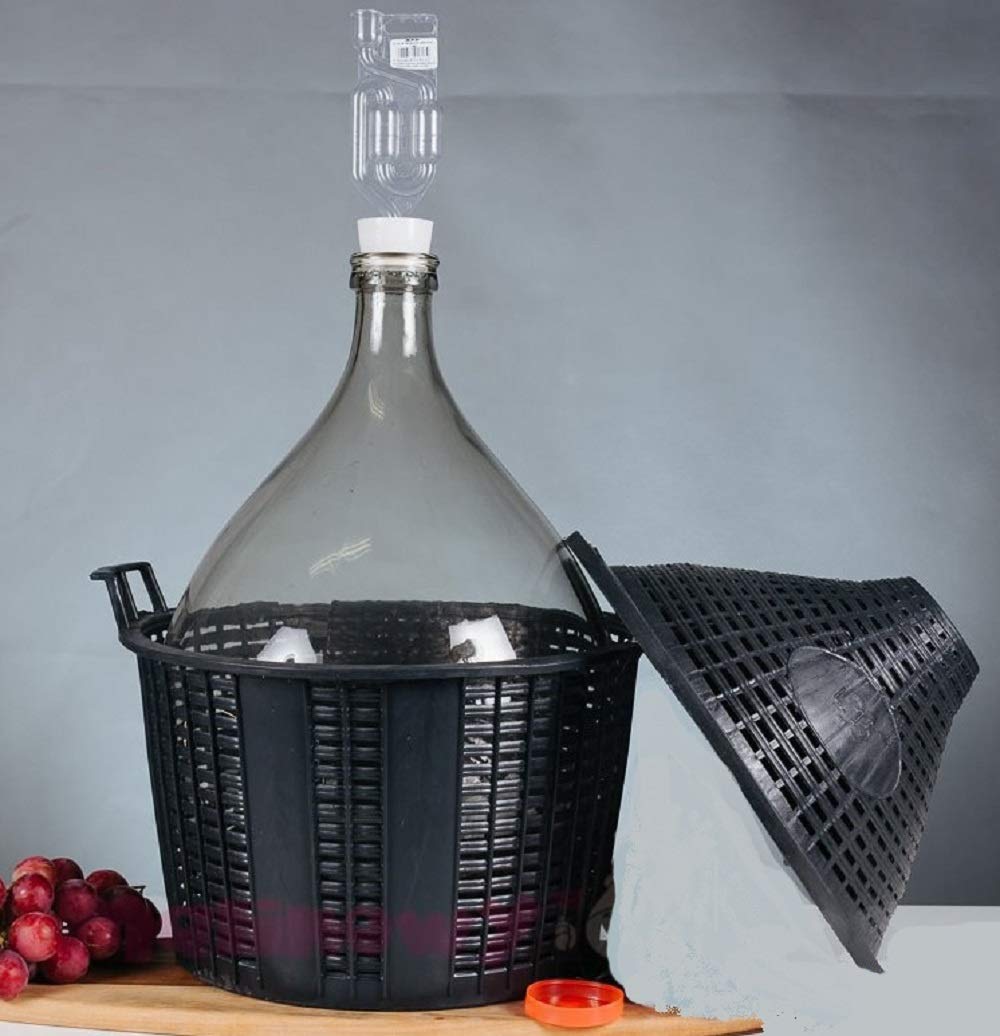 lilawelt24 2 X 10 L Glasballon + Gummistopfen+GÄRRÖHRCHEN, Gärballon mit Kunststoffkorb, Weinballon, Flasche, Glasflasche, Gallone, Gärbehälter, Glasgärballon, Gäreimer