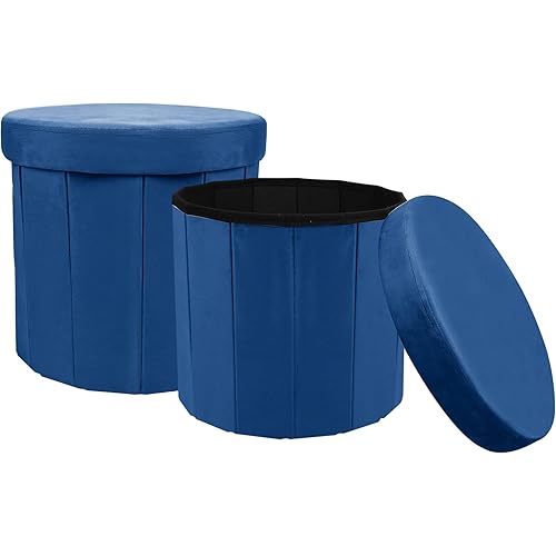 NO MORE TAG 2Pcs Round Folding Storage Ottoman, 15 Inches