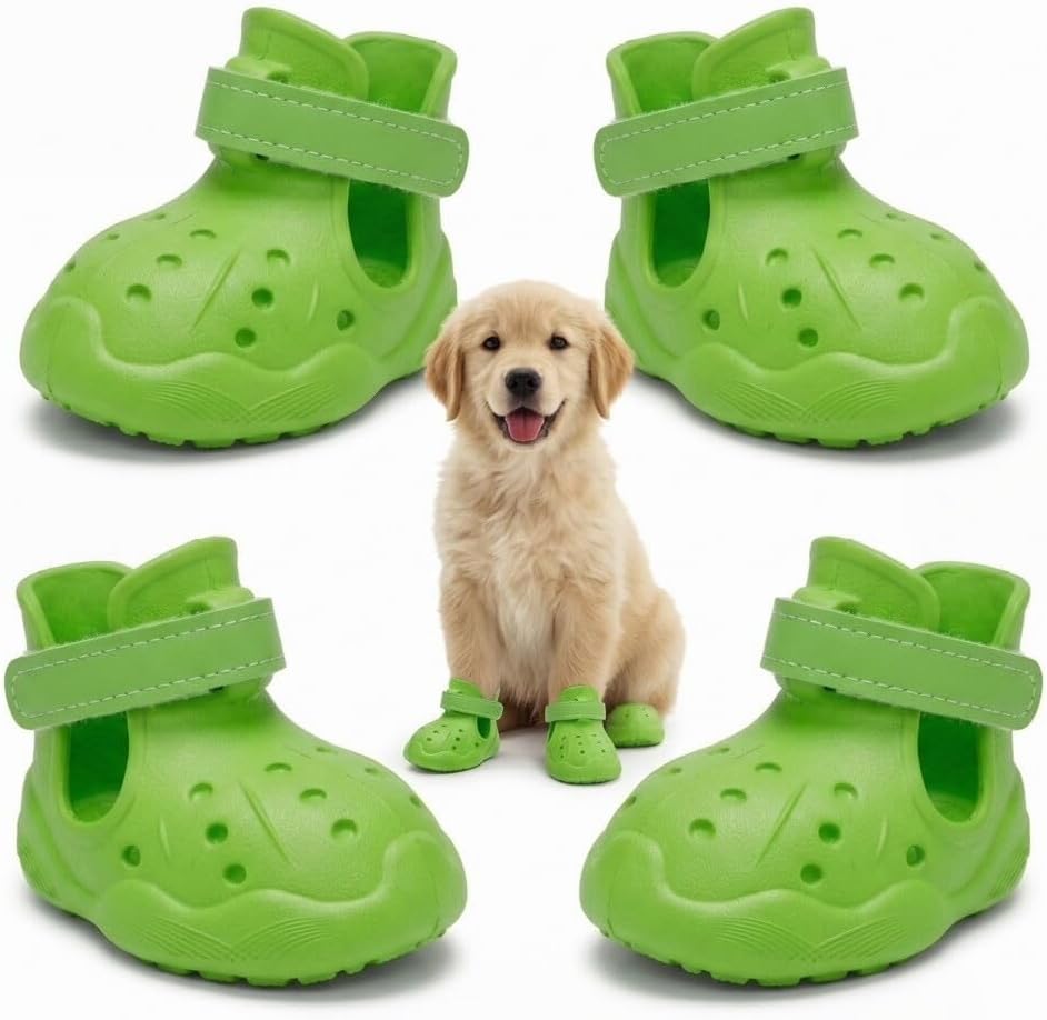 Breathable Dog Sandals for Hot Pavement - Waterproof Non-Slip Dog Shoes with Rugged Sole, Adjustable Straps, Easy-Clean Pet Booties for Summer Beach, Snow & Outdoor ((1.97''x1.38'')(L x W), Green, S)