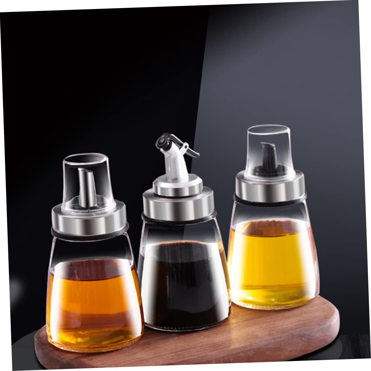 COLLBATH 3 Kleine Glasflaschen für Öl Essig und Sojasoße Einhandbedienung 3 Stück für Küche und Tisch aus Glas mit Edelstahlverschlüssen