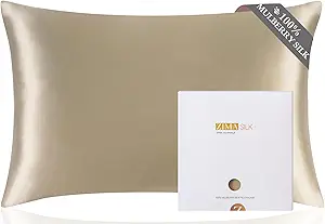ZIMASILK 100% Pure Mulberry Silk Pillowcase for Hair and Skin Health,Soft and Smooth,Both Sides Premium Grade 6A Silk,600 Thread Count,with Hidden Zipper,1pc (King 20''x36'',Taupe)
