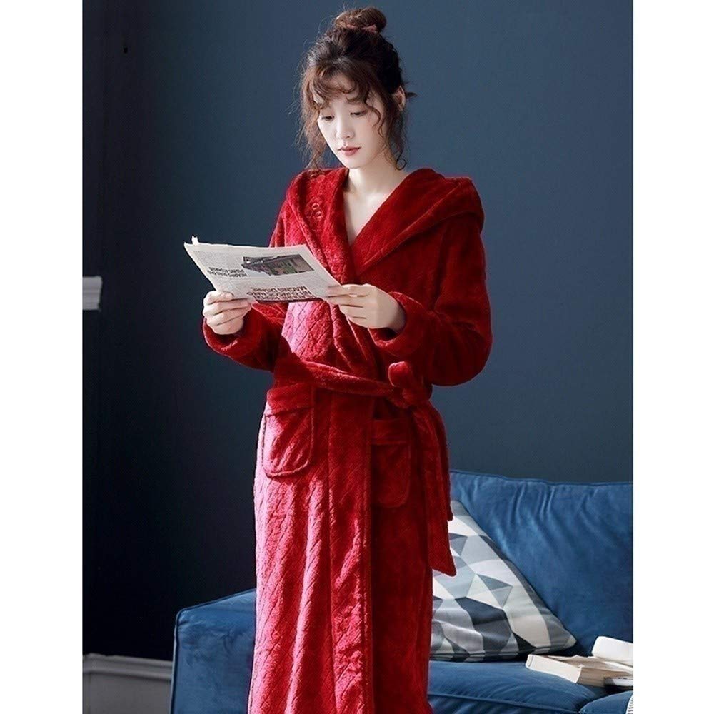 Yongyong Women's Robe/Men's Bathrobe Wedding Robe Pajamas With Hood Newlyweds Suit Big Red Bride Sleepwear Winter Dress Robe Bathrobe Sexy Even Hat (Color : Women's, Size : S)