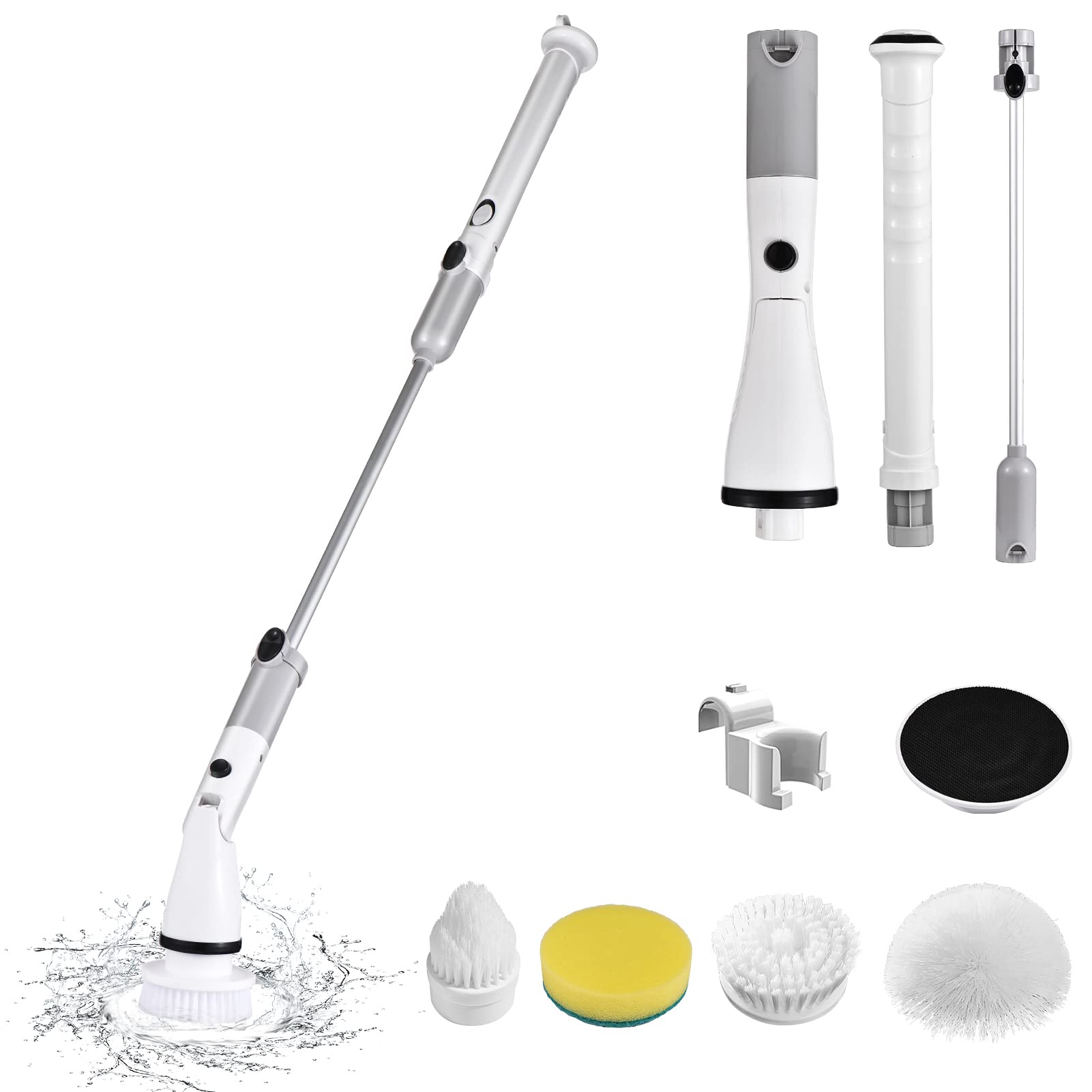 Kavolet Cepillo de limpieza eléctrico con mango ajustable, juego de mopa, 4 cabezales de cepillo, batería de 4000 mAh para cocina, baño, pared, ventana, suelo