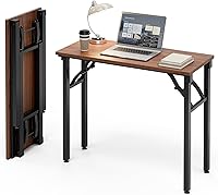 Frylr 35.8 Inch No Assembly Folding Desk - Portable Laptop Computer Table for Small Spaces, Dark Walnut Foldable Study Desk