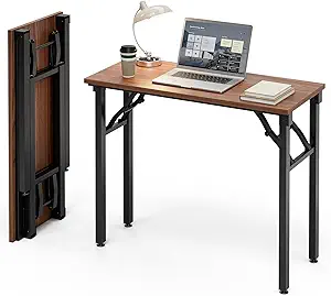 Frylr Small Folding Computer Desk – Portable 35.8 Inch Foldable Laptop Table, No-Assembly, Collapsible and Compact for Easy Storage, Lightweight for Small Spaces, Dark Walnut