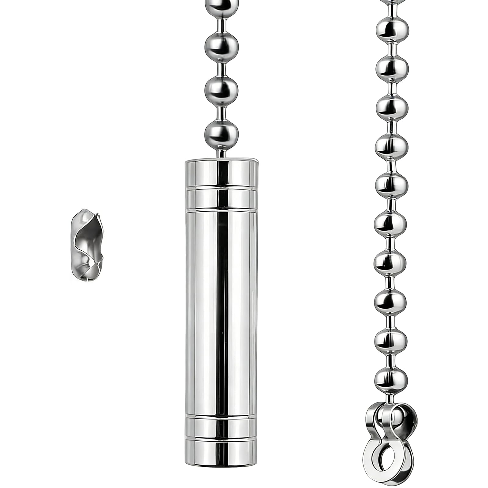Chrome Pull String Handle, Adjustable Light Pull Handle, with 100cm Light Pull Cord Bead Chain Extension for Bathroom Illuminated Switches Ceiling Fans Blinds Cord Replacement (Silver)