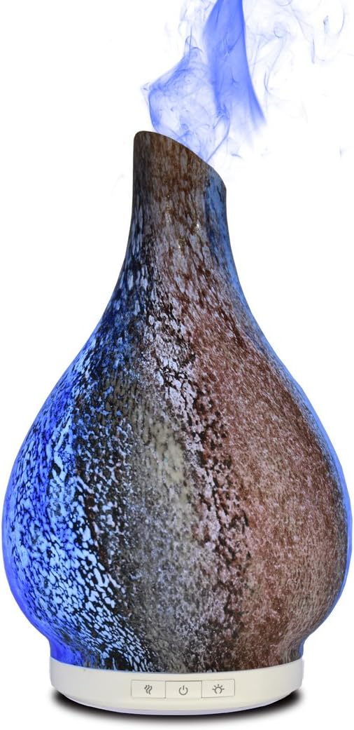 Moonstone Aromatherapy Essential Oil Glass Diffuser, Cool Mist Ultrasonic Humidifier Sandblasted Glass Colorful LED White Glow 120ml Capacity with Safety Auto-Shut Off Feature