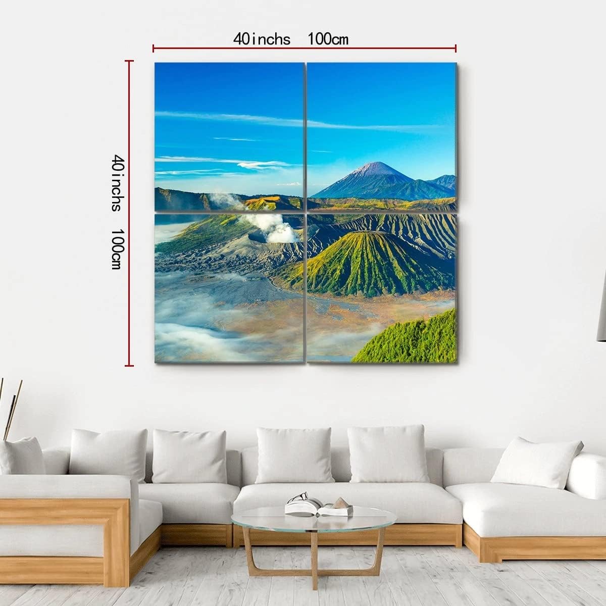 ERGO PLUS Modern Canvas Wall Art Paintings Pictures Artworks Accessories Mount Bromo at Morning Printed Poster Watercolor Modular Framework Stretched Framed Ready to Hang image 2