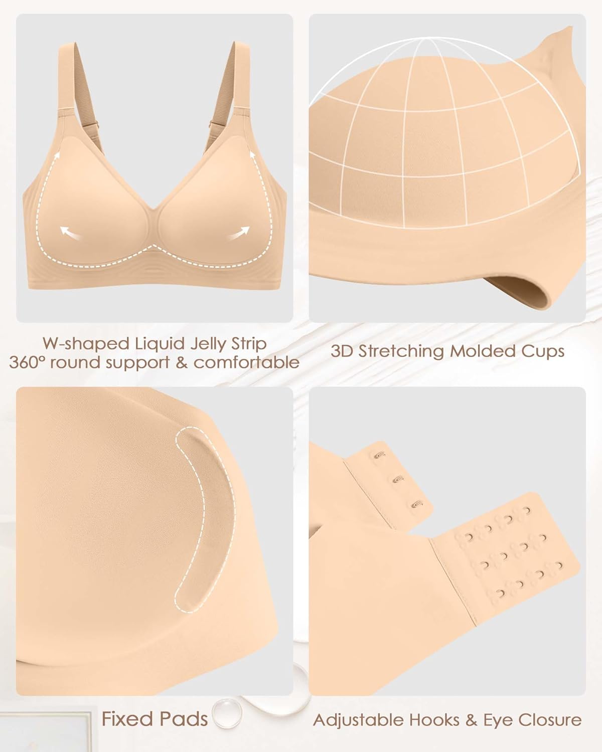 HORISUN Seamless Everyday Bra with Support Wireless Bras for Women Comfortable Push Up Bra No Underwire (Pink Nude XL) - Image 4