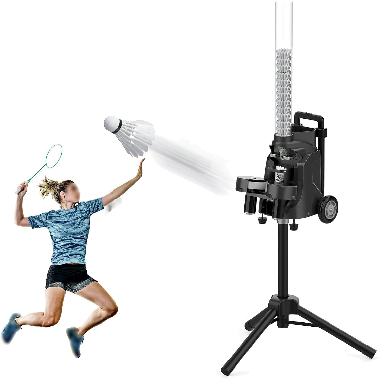 Máquina de servir volante de bádminton, alimentador automático inalámbrico con frecuencia de servicio ajustable de 1 a 5 segundos, ideal para niños y principiantes
