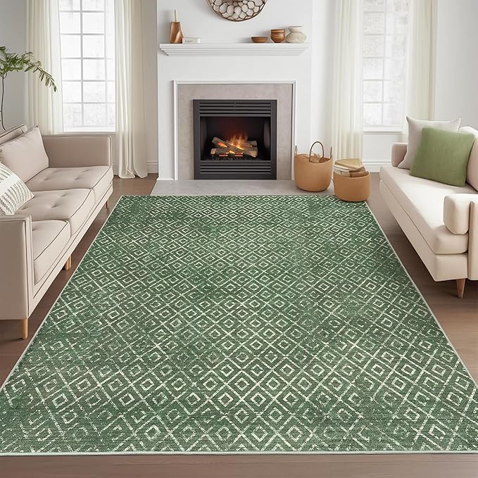 KeletiRug Alfombra Salón Suave Lavable para Salón y Dormitorio 200 x 300 cm, Pelo Corto Antideslizante Comedor y OficinaLíneas Geométricas Abstractas Modernas Verdes