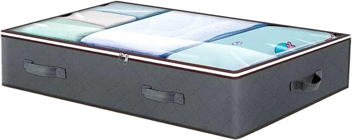 Under Bed Storage Box 2 PC Large Capacity Under Bed Storage Bag Clear Window, Reinforced Handles Foldable Closet Organizer for Blankets Clothing(Light Grey)