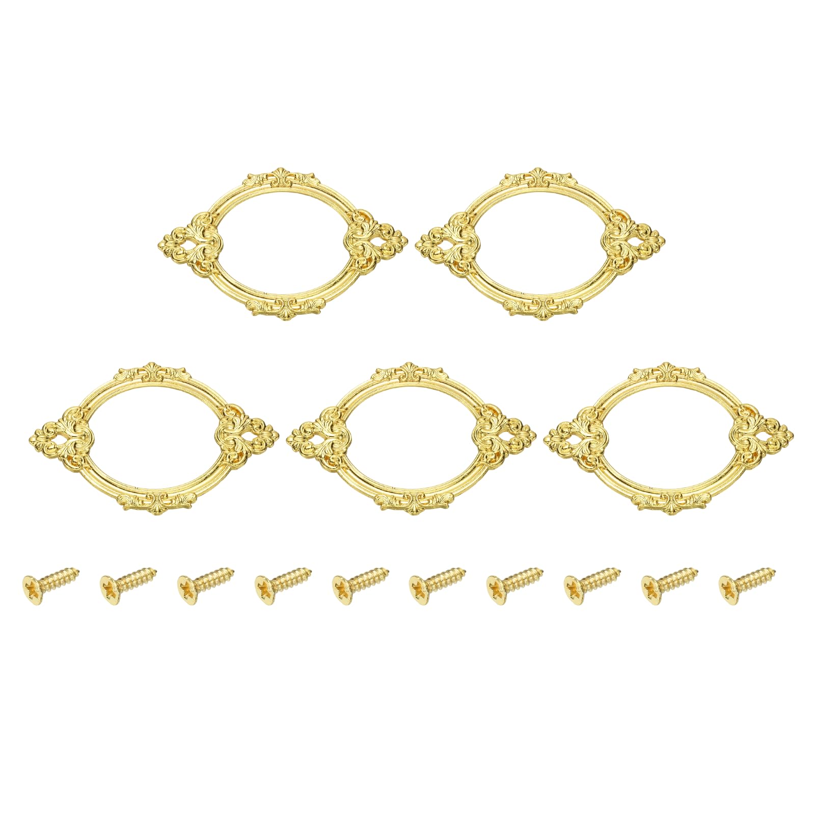 sourcing map 5 Pcs Metal Label Holder, 6.8x4.3cm Small Vintage Card Frame Tag Floral Lace Label Holder with Screws for File Boxes Drawers Door Cabinet Book Shelves, Gold Tone