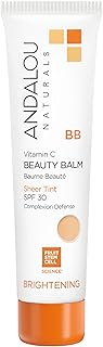 Andalou Naturals Vitamin C BB Beauty Balm Sheer Tint SPF 30 - 2-in-1 BB Cream & Mineral Sunscreen for Face - With Non-Nano Zinc Oxide Skin Protection - 2 fl oz