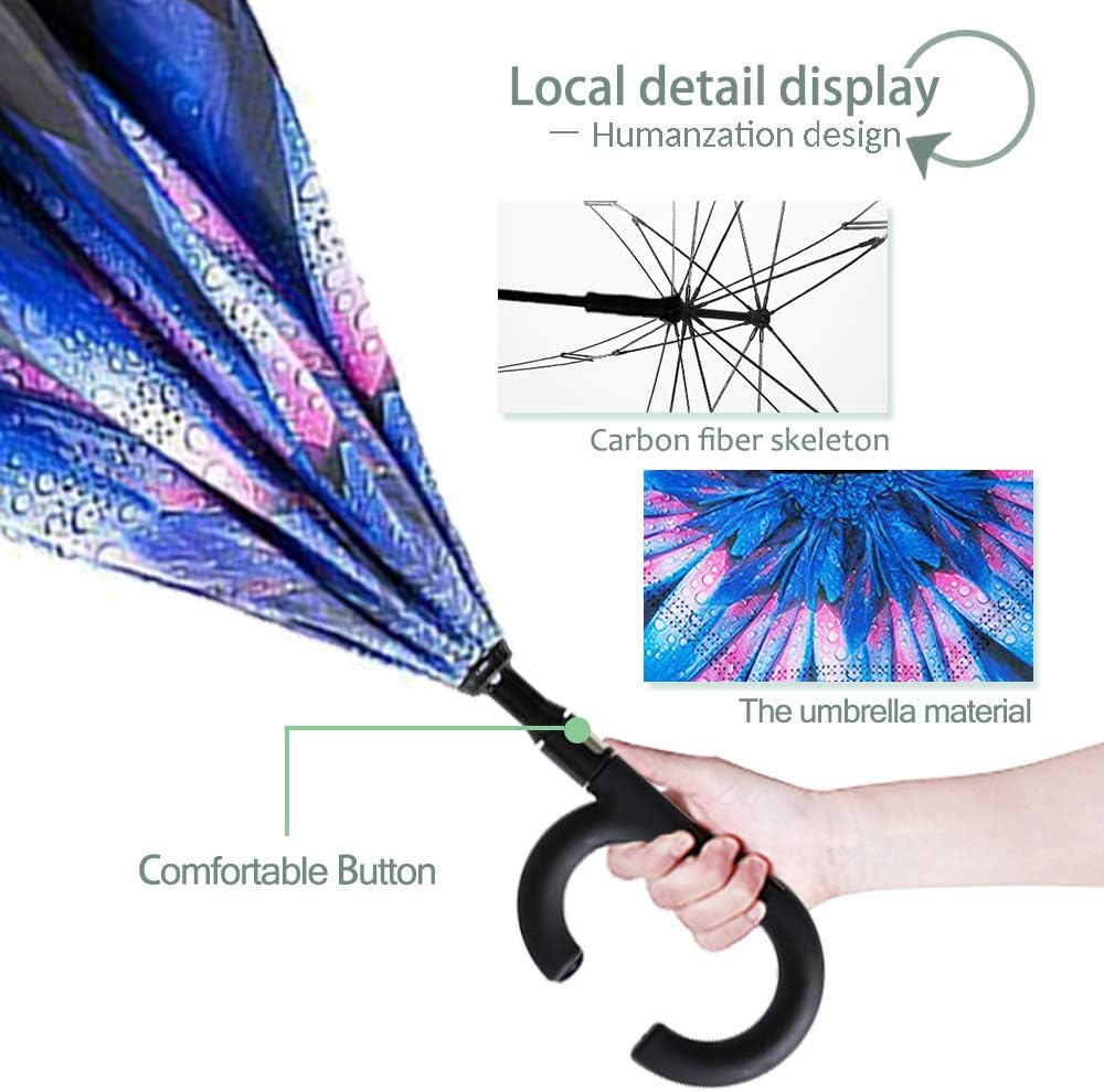 ZOMAKE Auto Open Inverted Umbrella Double Layer Reverse Umbrella, UV Protection Windproof Straight Umbrella Inside Out Umbrella for Car Rain Outdoor with C-Shaped Handle
