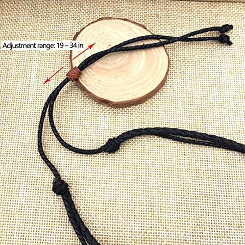Braided Leather Necklace Vintage Style Double Layers Black Tribal Necklace with Charm Cross Pendant3