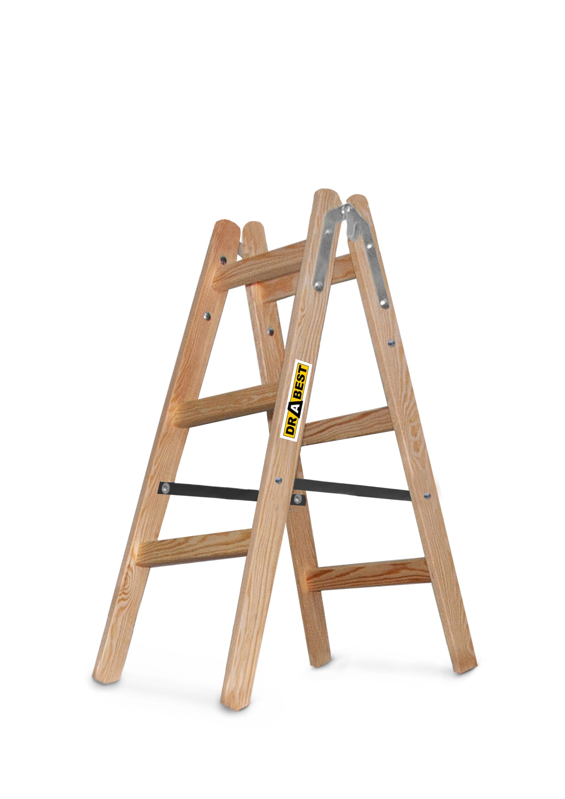 DRABEST - Escalera de Madera - para Trabajos de Pintura - 2X 3 peldaños - m de Largo - hasta 150 kg - Altura de Trabajo 0,95 m 2,4 m - Plegable -, con Ganchos para Cubos