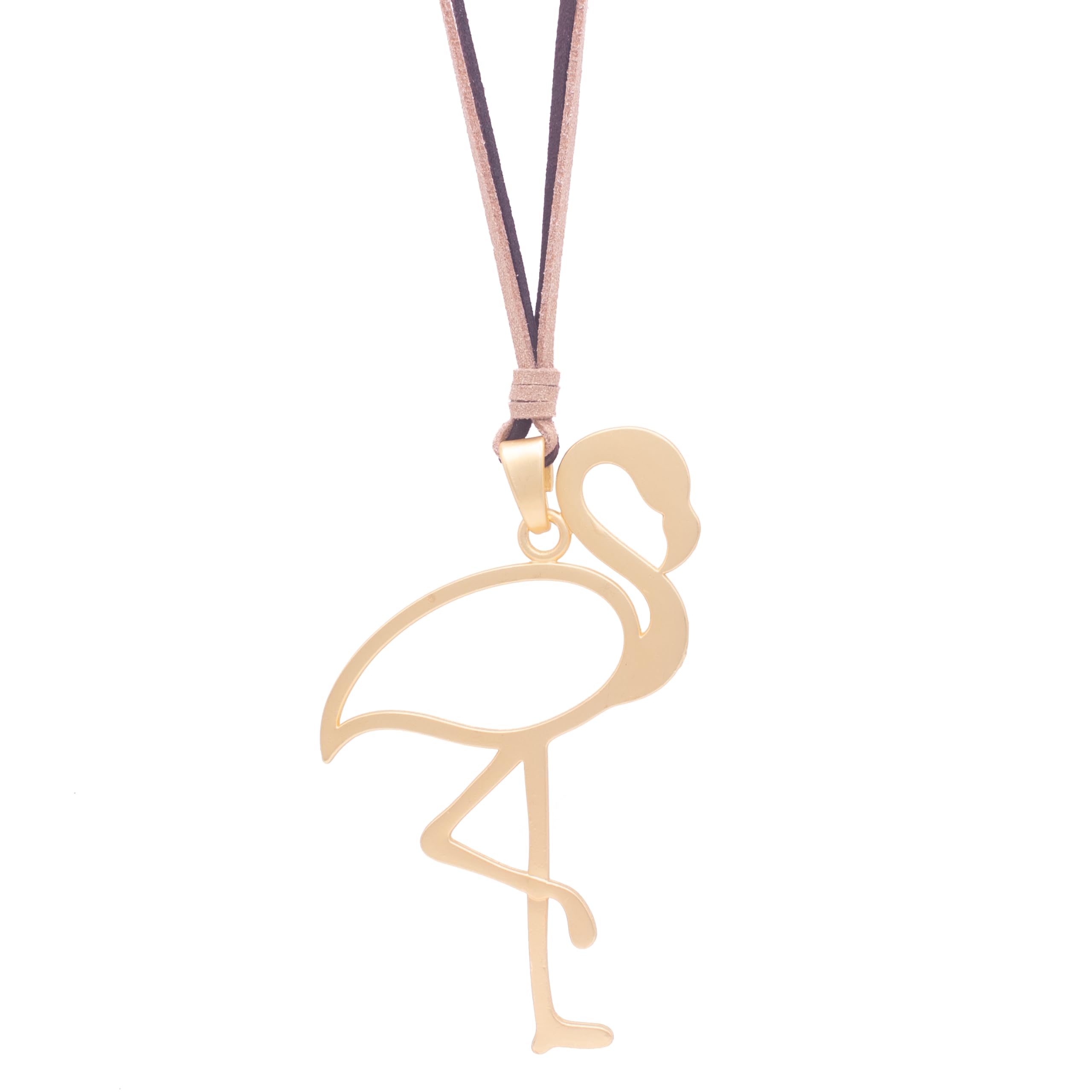 NILUXE DESIGN Colgante mujer largo con forma de flamenco – Collar dorado grande con cadena de antelina de dos colores ajustable – Estilo hippie bohemio – Talismán de la suerte