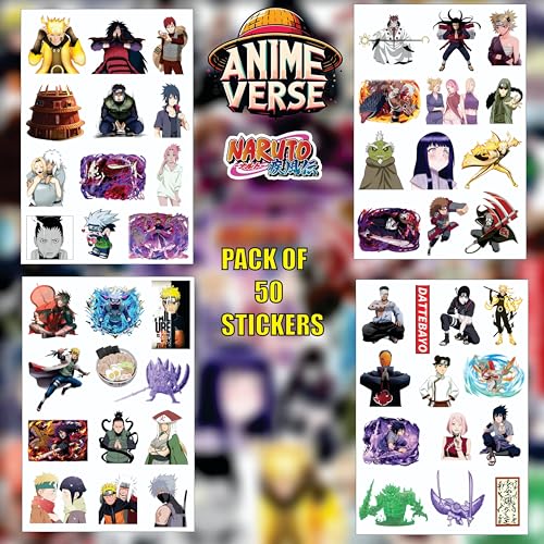 Image of AnimeVerse Pack of 50 Naru Anime Stickers for Laptop, Phone, Guitar, Bike, PC, | Waterproof Glossy Vinyl Decals | Residue-Free Anime Stickers Collection (Naruto Shippuden)