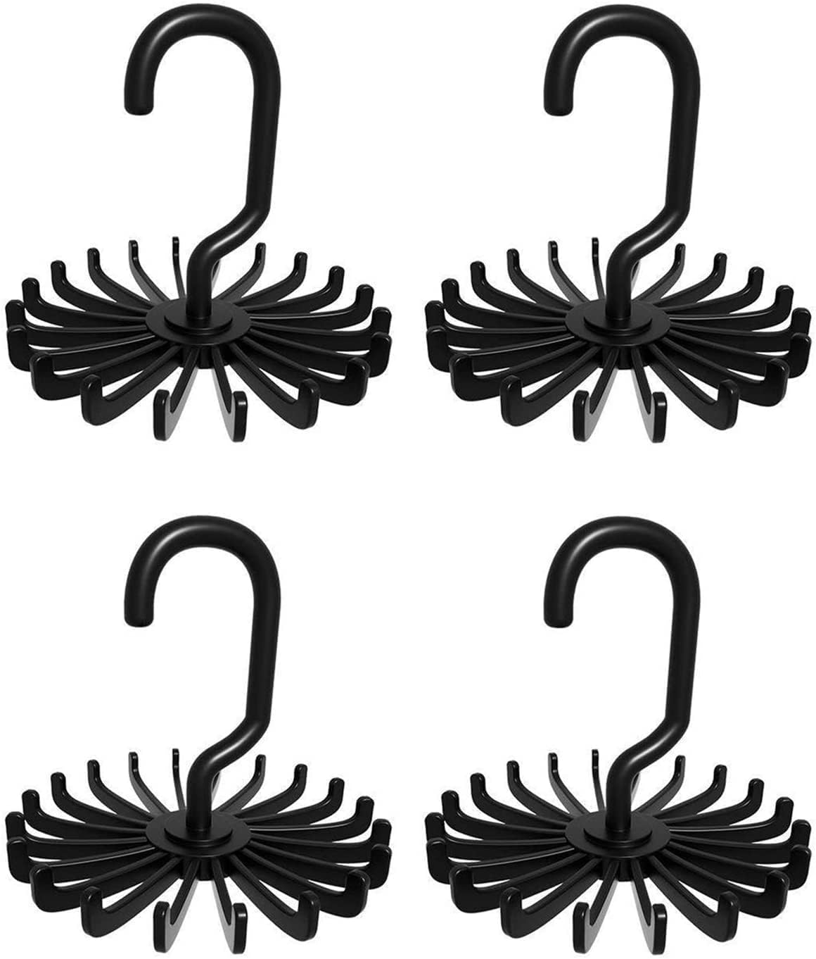 Tie Rack 4 PCS 360 Degree Rotating Scarf Hanger Adjustable Twirl Tie Rack Belt Hanger Holder Hook for Closet Organizer Storage Hook (Black White) Closet Organizer