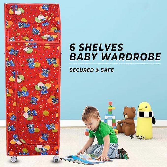 Image of YouCopia Baby Wardrobe Plastic Kids Storage Rack with Fabric Cover & Wheels | 6-Tier Plastic Shelves Organizer | Toy, Book & Clothes Storage Cabinet for Kids Room