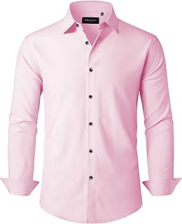 Mens Dress Shirts Stretch Long Sleeve Formal Business Wedding Button Down Shirt Wrinkle Free - Buy now