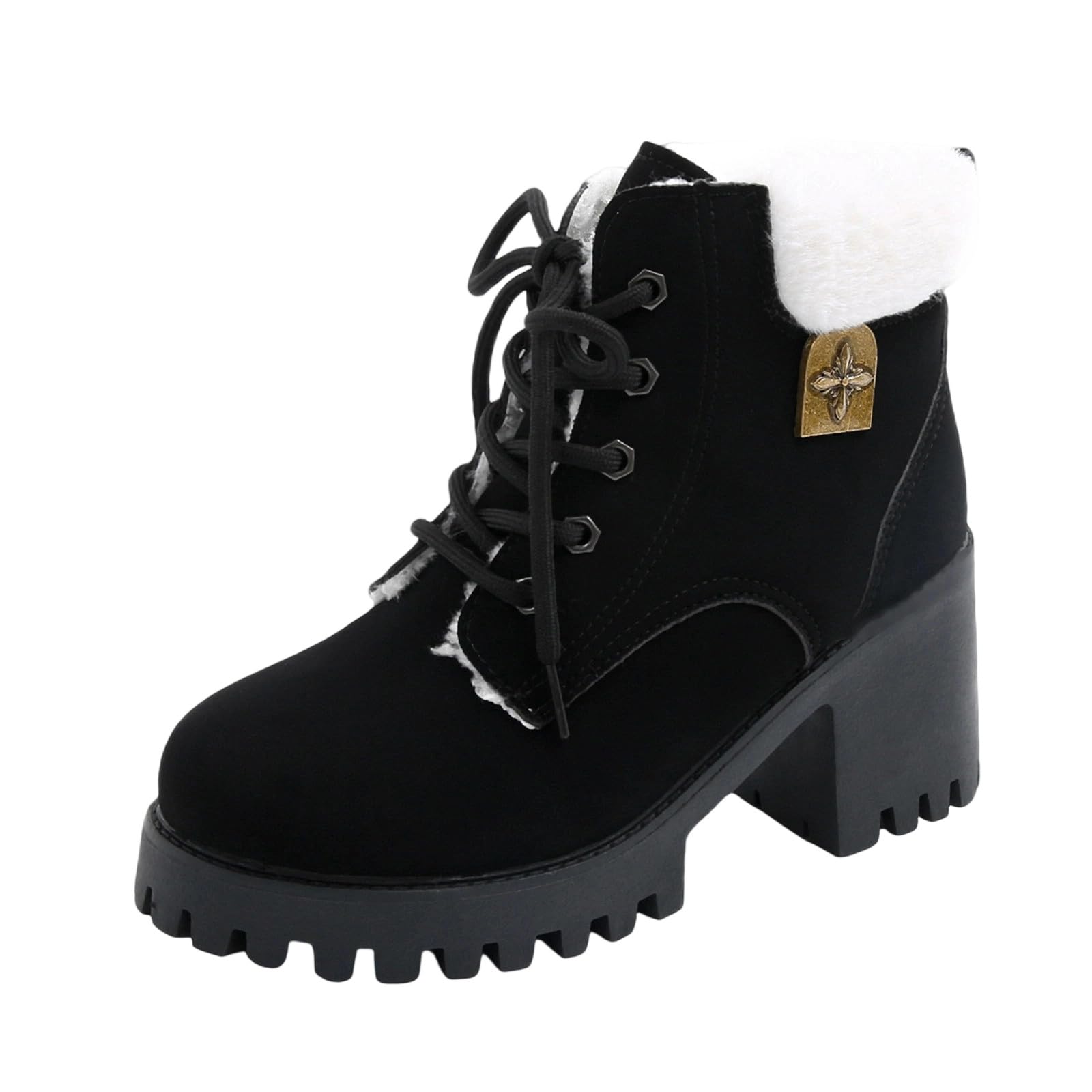 Ladies Thick Sole Lace Up Boots for Fall and Winter Comfortable Chunky Heel Ankle Boots Fashion Outdoor Design