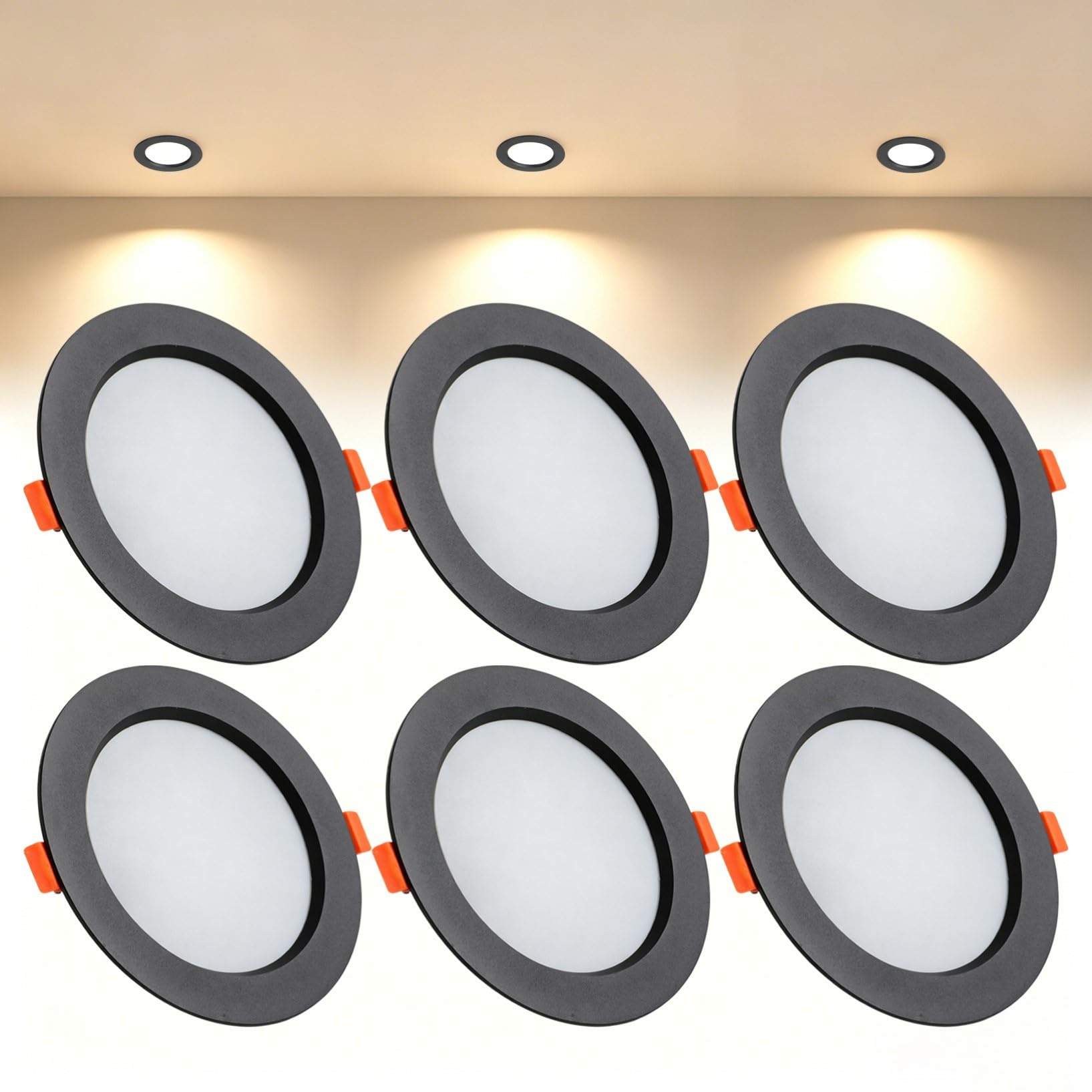 VOGHMOLD 21W Ultra Slim LED Downlight Recessed Ceiling Light 6 inch, 3000K Spot Lights Black Aluminum Trim, Cut Φ160-170mm, AC110-240V Panel Lighting for Office Hallway Closet, 6 Pack