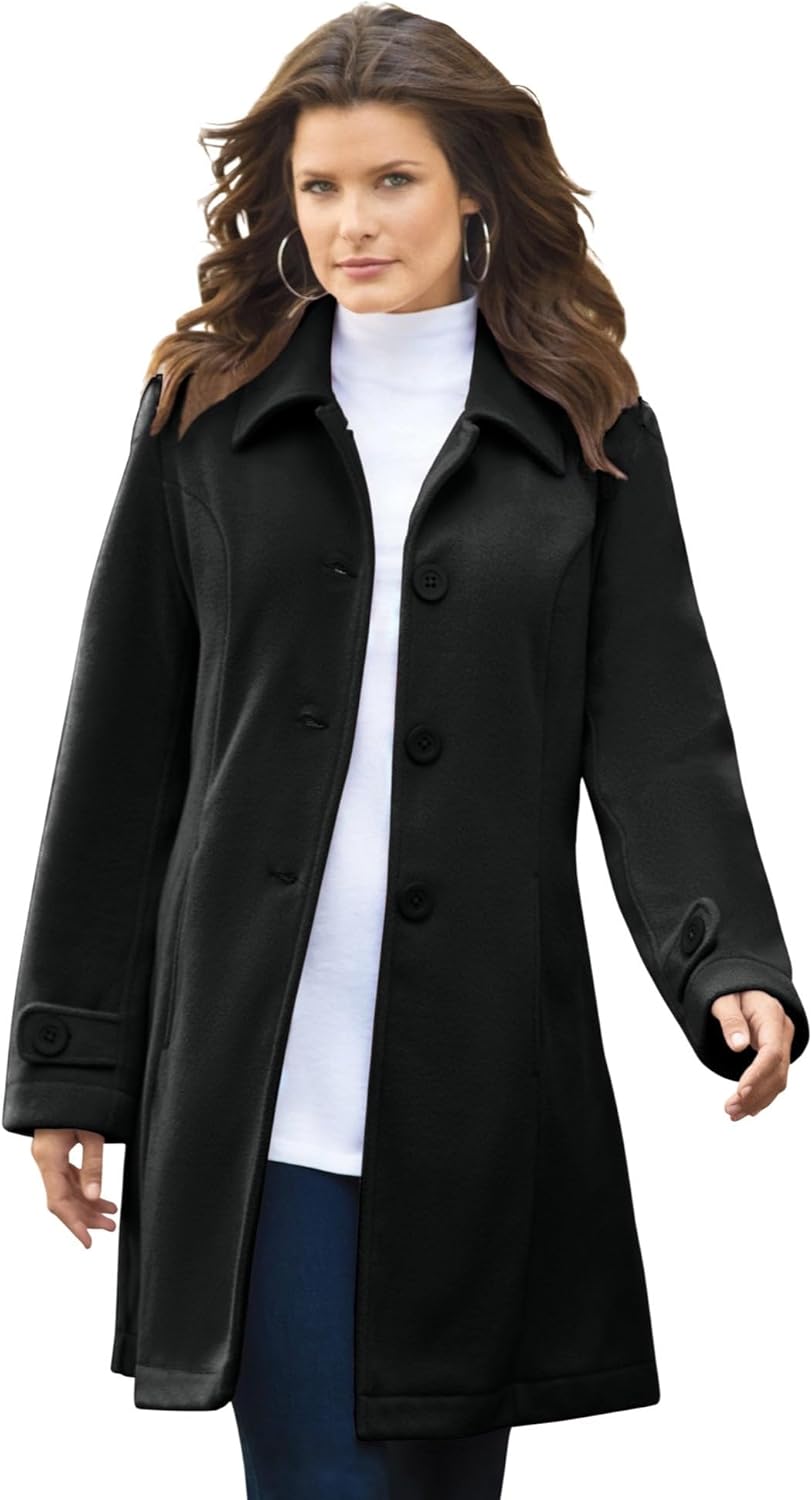 Roaman's Women's Plus Size Button Up Fleece Jacket