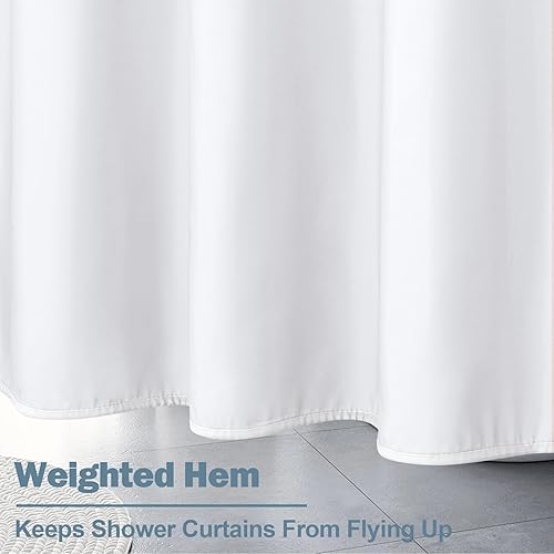 Miniatura 6 de UFRIDAY Cortina de ducha blanca de 72 x 66 pulgadas, tela de hotel, lavable a máquina, forro impermeable, repelente al agua, cortina de ducha