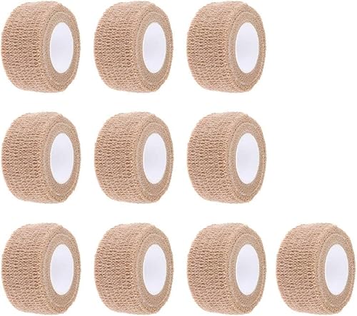 Image of A-TAPE Cohesive Crepe Bandage, Elastic Self Adhesive Tape for Sports Injury, Strain, Knee & Wrist, Ankle Sprains & Swelling (2.5 cm X 4.5 mtr- Pack of 10) (Beige)