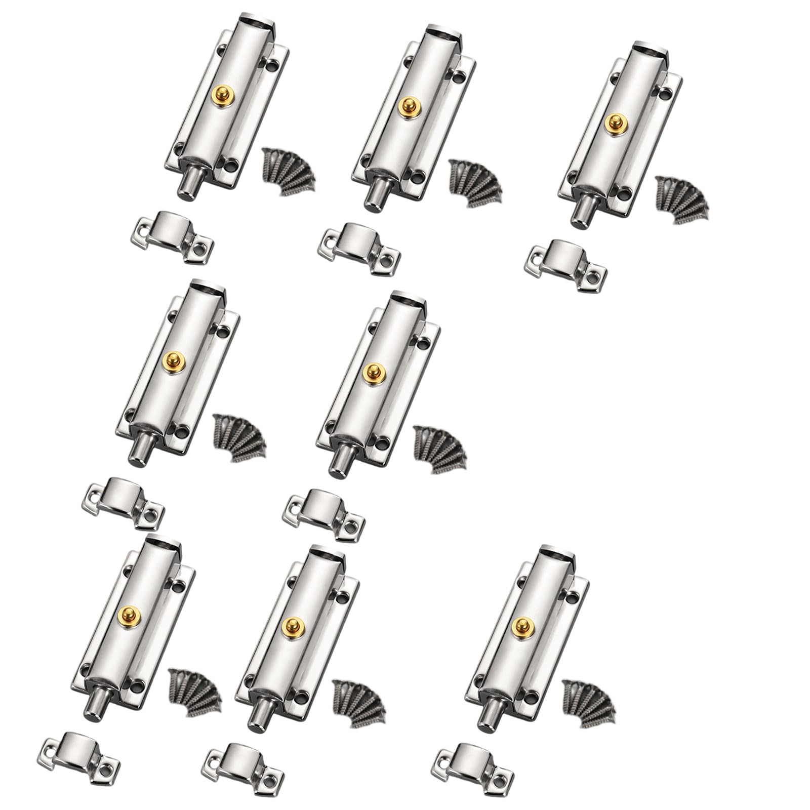 8Pcs Stainless Steel Automatic Spring Door Latches Bolt Antitheft Security Button Door Hardware Automatic Spring Latches Button