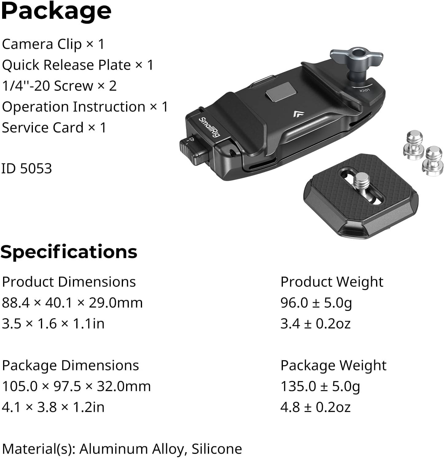 SMALLRIG Camera Clip with Plate, Quick Release System, Max Payload 40kg/88lb, for Sony, for Nikon, for Fujifilm, for DSLR Action Camera, Backpack Strap Clip Kit for Arca-Swiss - 5053 - Image 9
