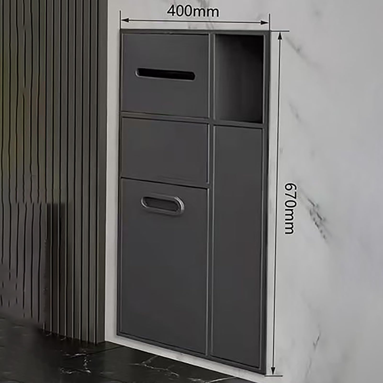 Portarotolo Carta Igienica da Incasso in Acciaio Inox 304, Nicchia Bagno Parete con Pattumiera Integrata, Porta Scopino e Dispenser Carta, Salvaspazio per Hotel e Casa(Black,670x400x140mm)