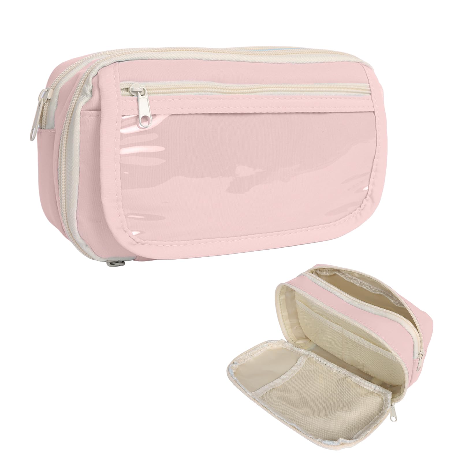 Hittriu Pencil Case Large Capacity with Compartments, 6Pcs Sticky Notes Set, Stationery Organizer for Girls Boys, School Office Daily Use (Pink)