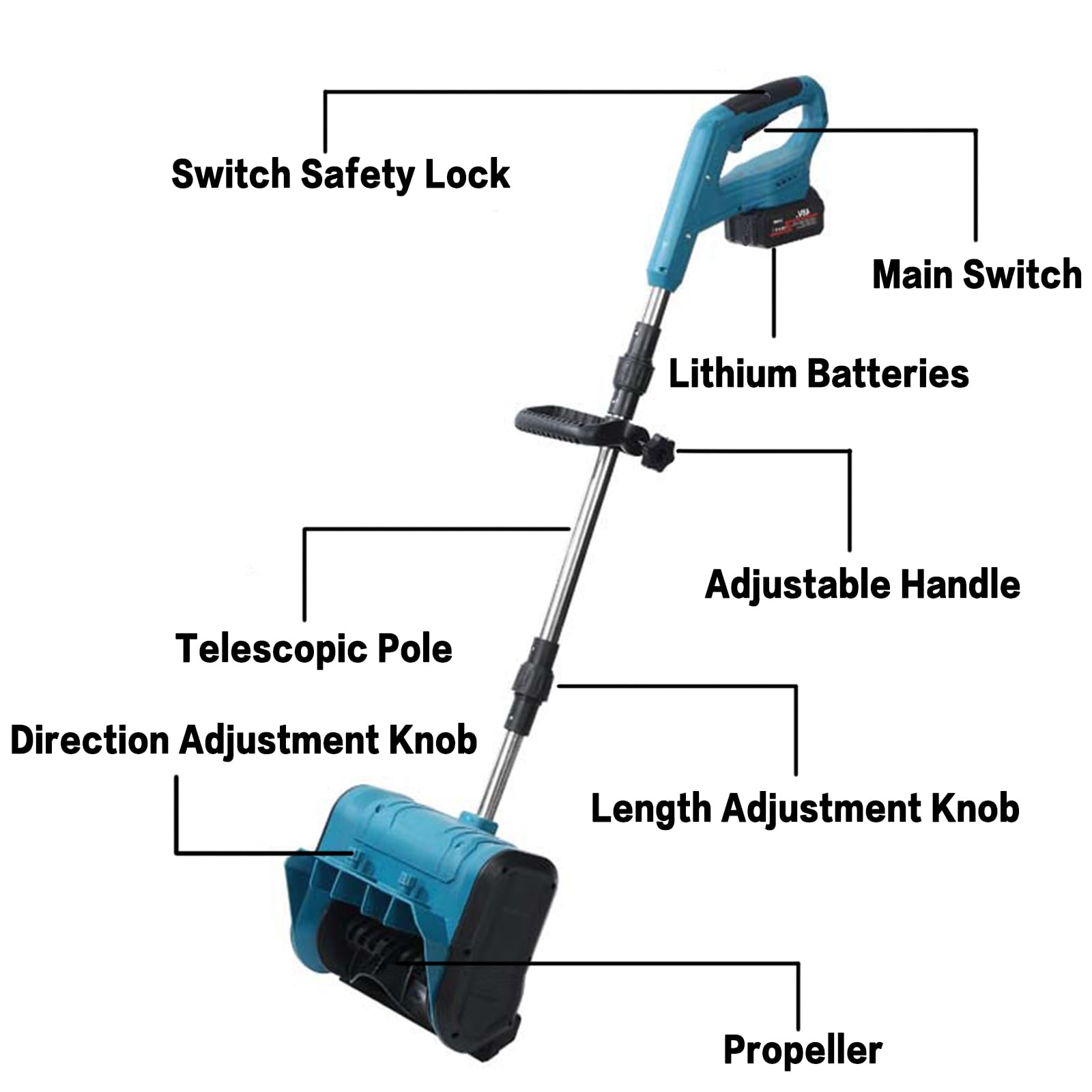 Generico Spazzaneve Elettrico 1200 W, Batteria 2 x 13000 mAh, Design Pieghevole e Retrattile, Direzioni Regolabili, Perfetto per Vialetti e Patio