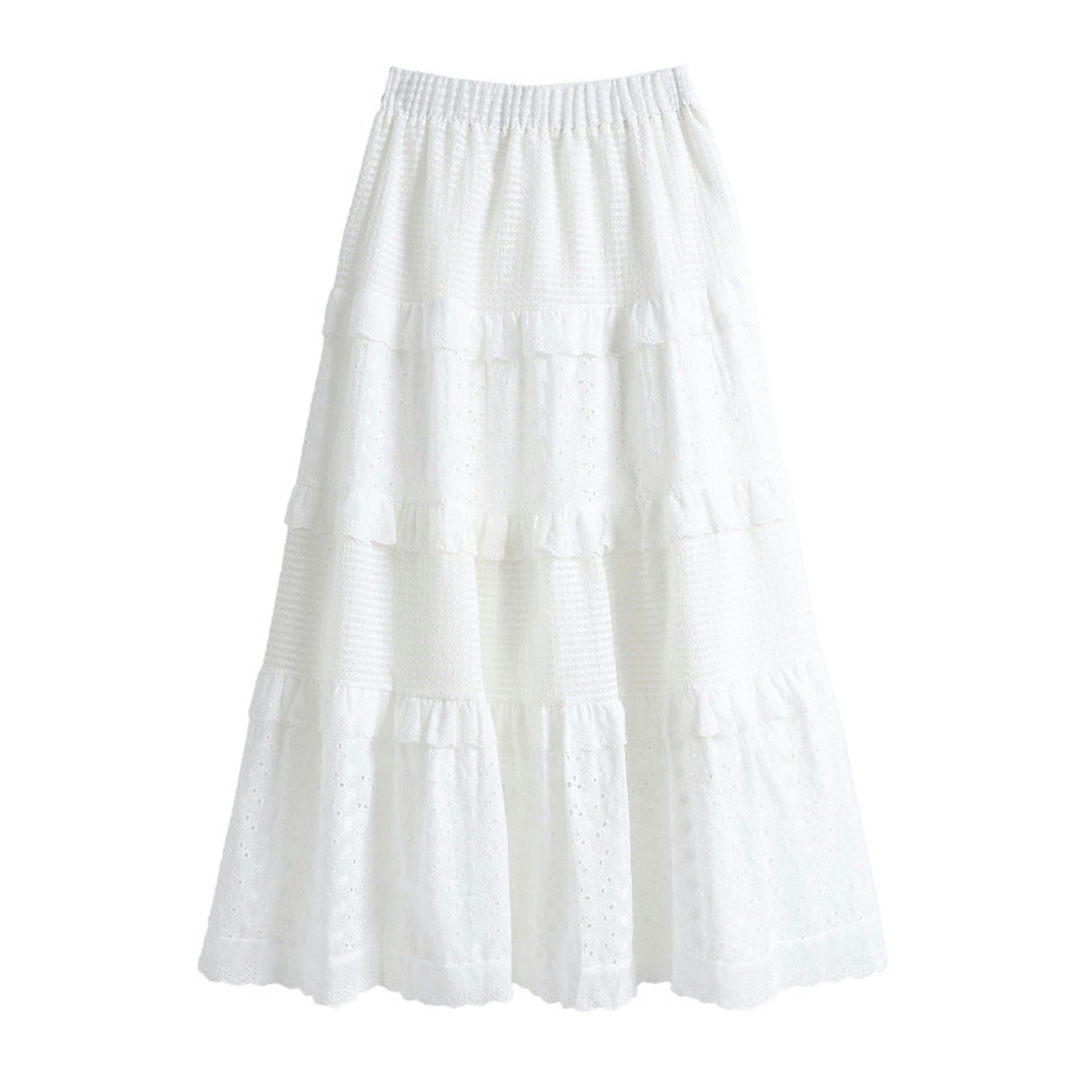 Jupe blanche trapèze taille haute au crochet style doux pour le printemps