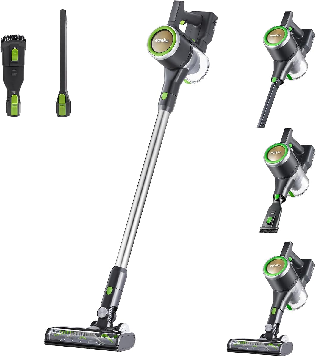 Lightweight Cordless Stick Vacuum Cleaner, Moss Green, NEC370GR | Rechargeable, Lightweight, Powerful Suction, 5-Stage Cyclone Filtration HEPA, Wall Mount, For Pet Hair & Hardwood