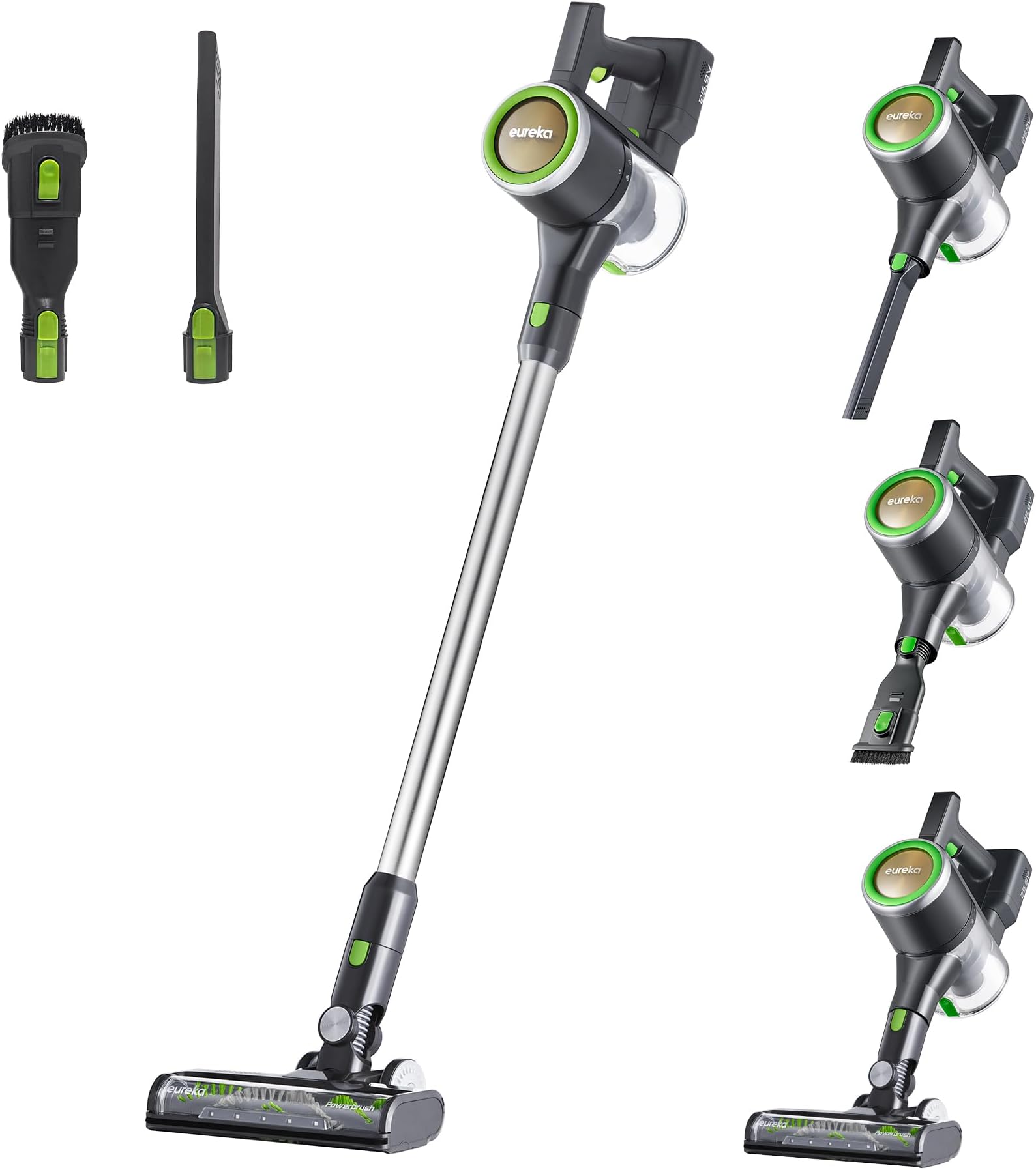 Lightweight Cordless Stick Vacuum Cleaner Convenient for Hard Floors, Rechargeable Handheld Vacuum Cleaner Portable with Powerful Motor Efficient Suction, RapidClean Ultra NEC370GR, Moss Green